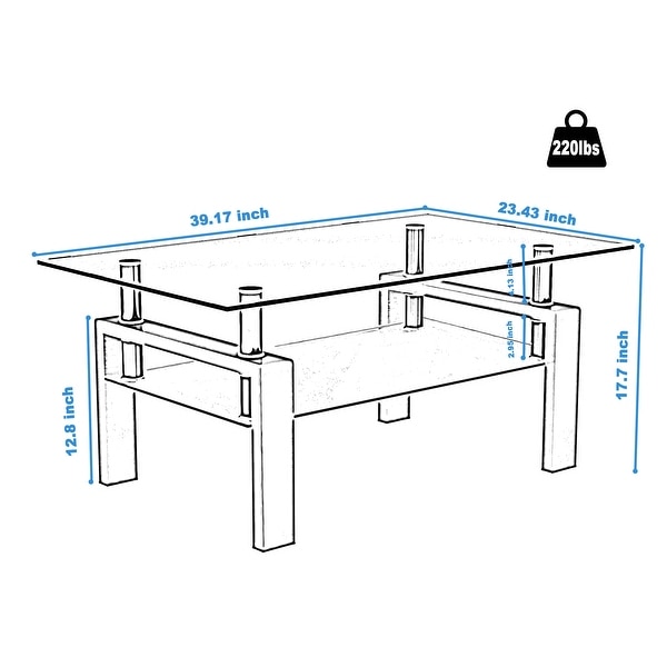 Rectangle Black Glass Coffee Table， Clear Coffee Table