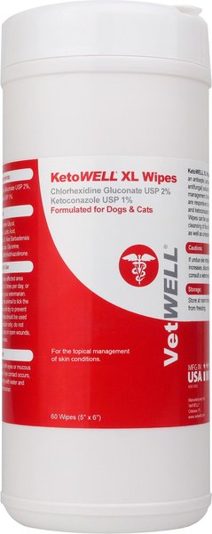 VetWELL Chlorhexidine Medicated Dog and Cat Wipes， 60 count