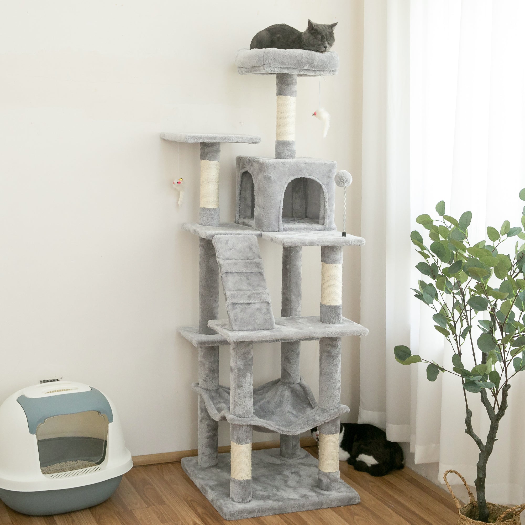 MWPO 63.8-in Multi-Level Cat Tree with Condo and Scratching Post Tower,Light Gray