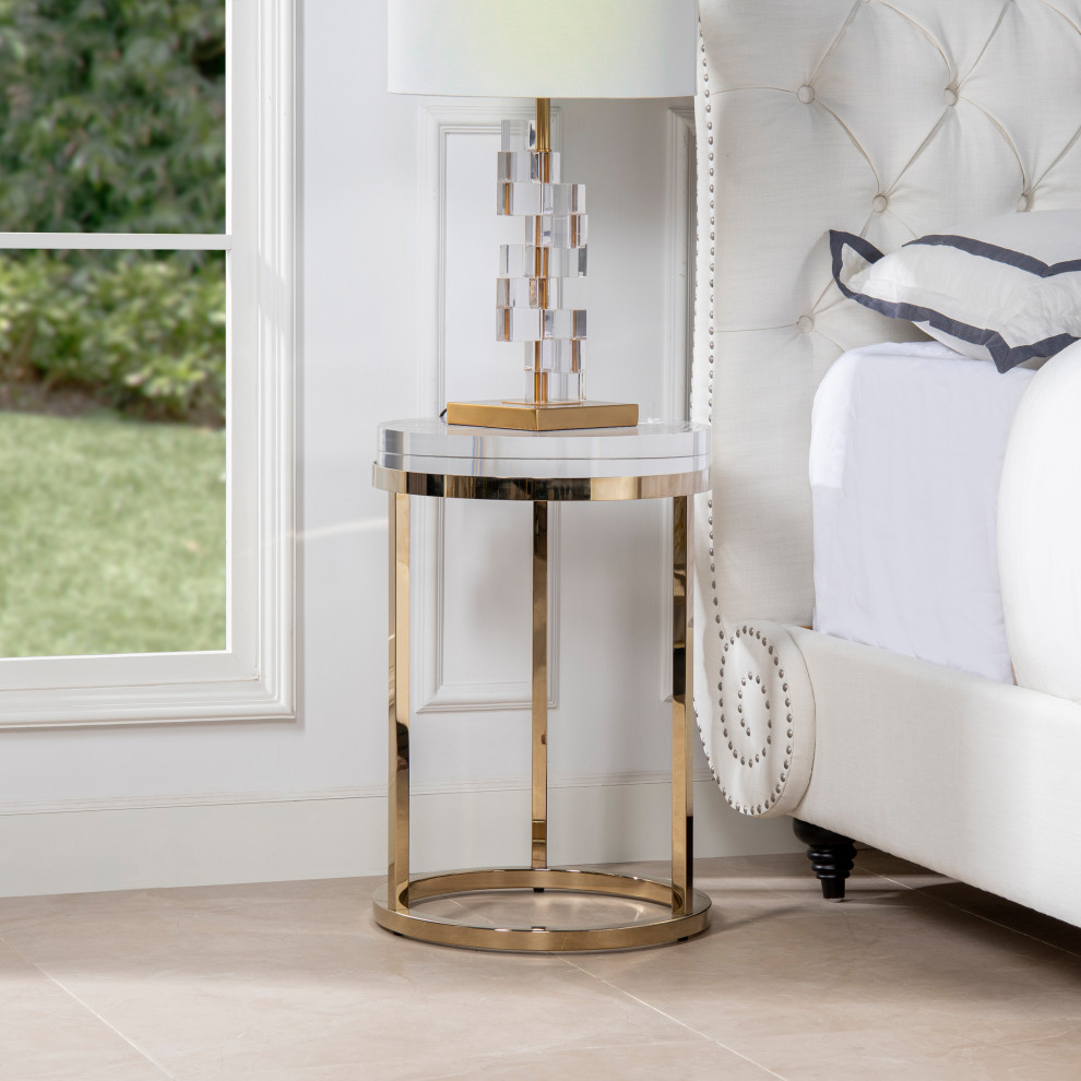 Dendros Live Edge Mimic Round Side Table  Gold  ampAcrylic   Contemporary   Side Tables And End Tables   by Jennifer Taylor Home  Houzz