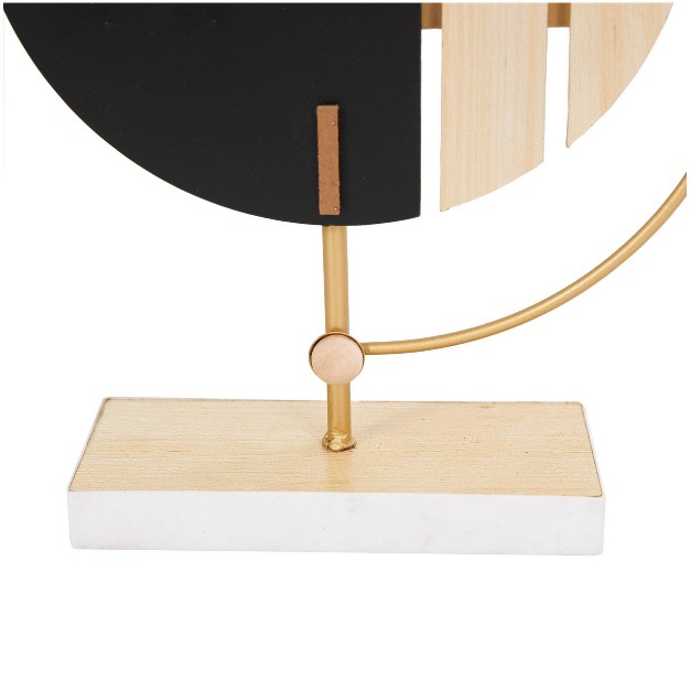 Wooden Geometric Two toned Clock With Wood Accents And Gold Semi circle Frame Black Cosmoliving By Cosmopolitan