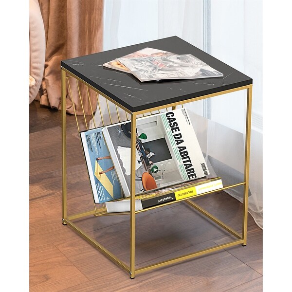 Black Side Table with Solid Wood Table