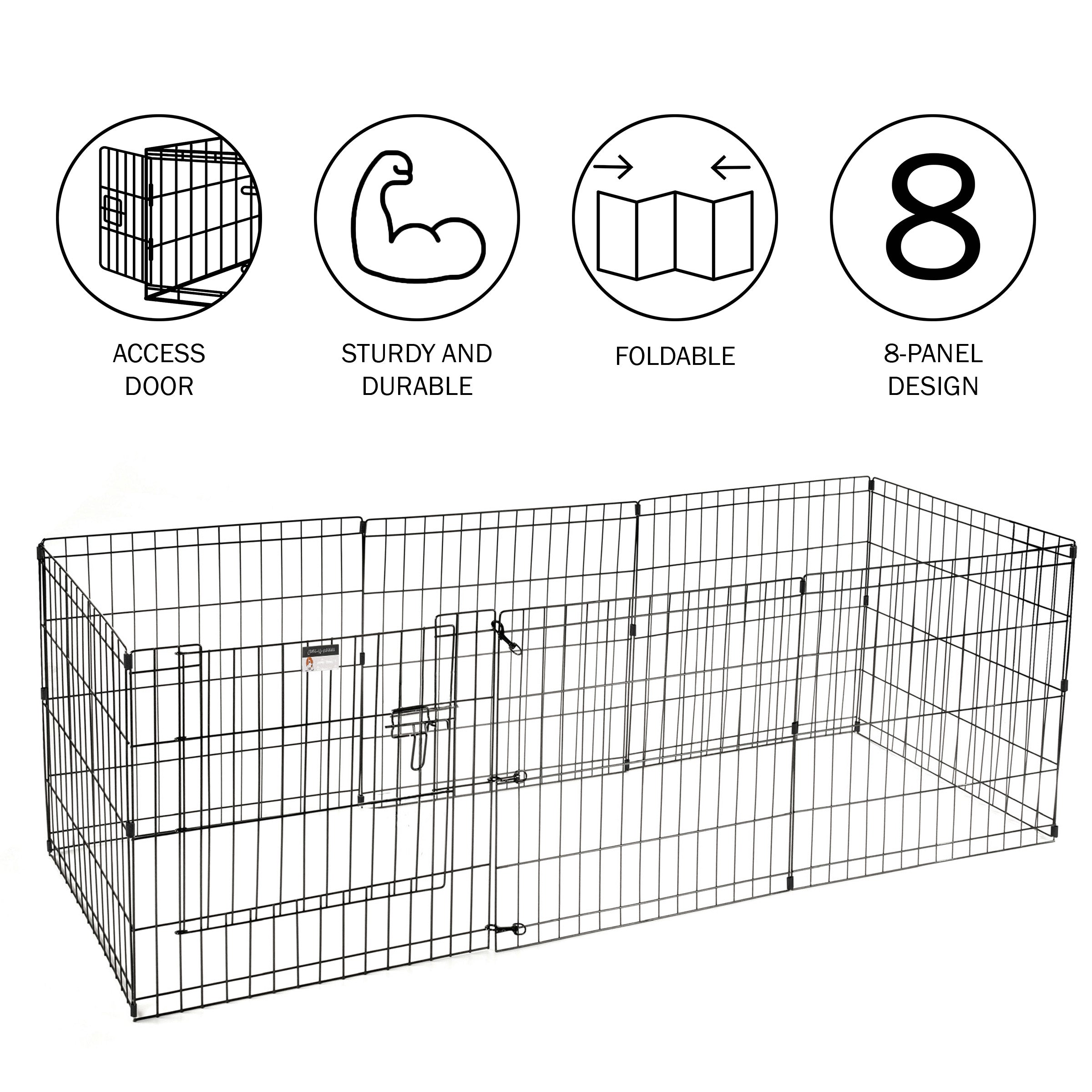 Puppy Playpen Foldable Metal Exercise Enclosure Eight 24x24-Inch Panels Indoor/Outdoor Pen with Gate for Dogs， Cats or Small Animals by Petmaker