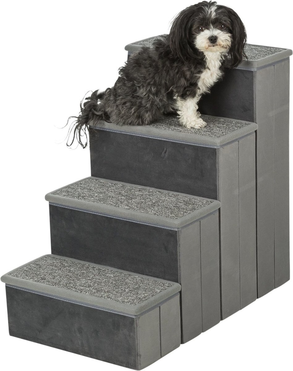 TRIXIE Velour Foldable Cat and Dog Stairs with Storage， Gray