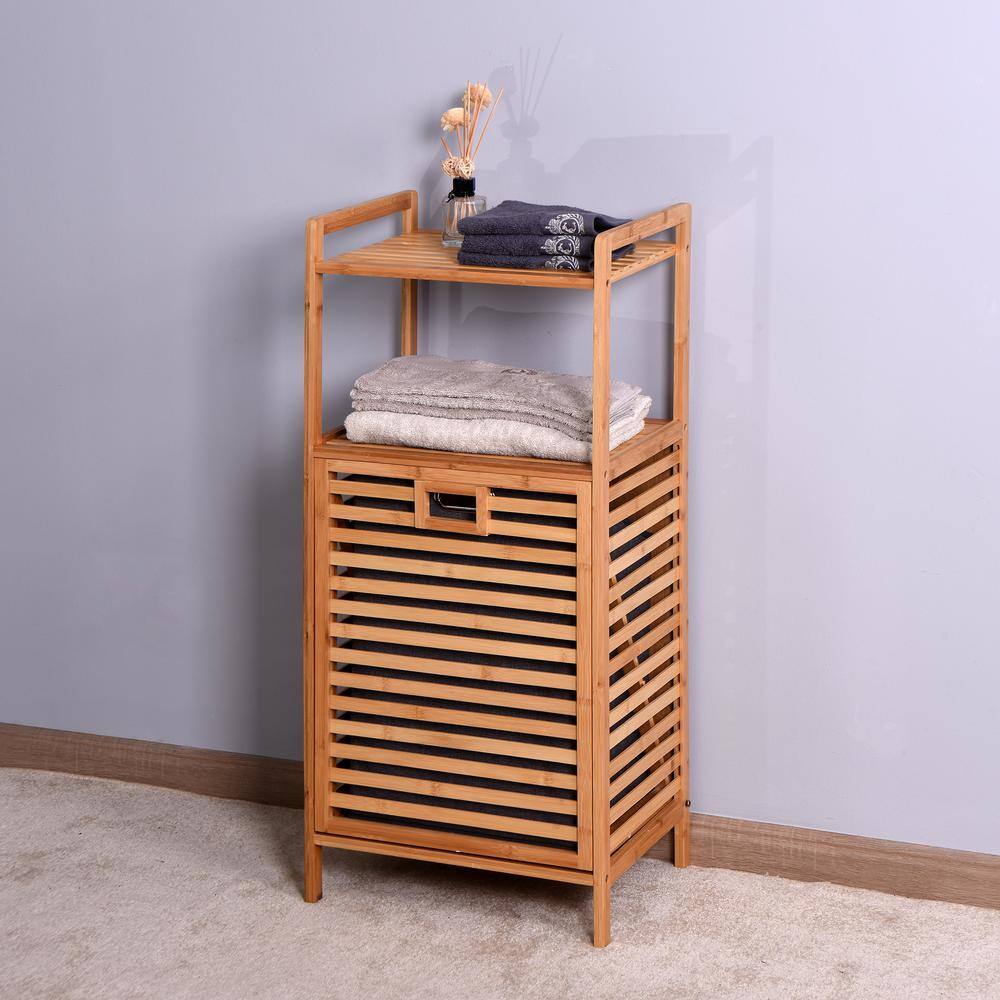 Natural Bathroom Laundry Basket Storage Basket with 2-Tier Shelf AM1209D-99