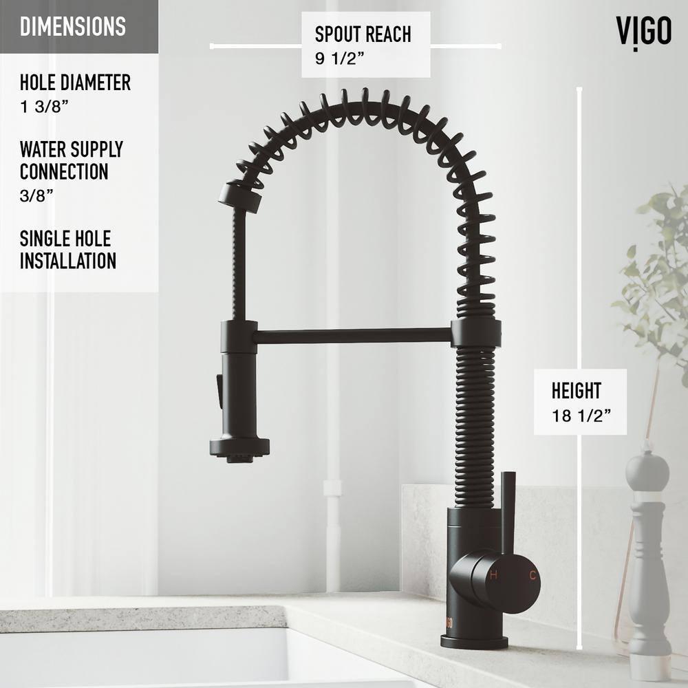 VIGO Edison Single Handle Pull-Down Sprayer Kitchen Faucet Set with Soap Dispenser in Matte Black VG02001MBK2