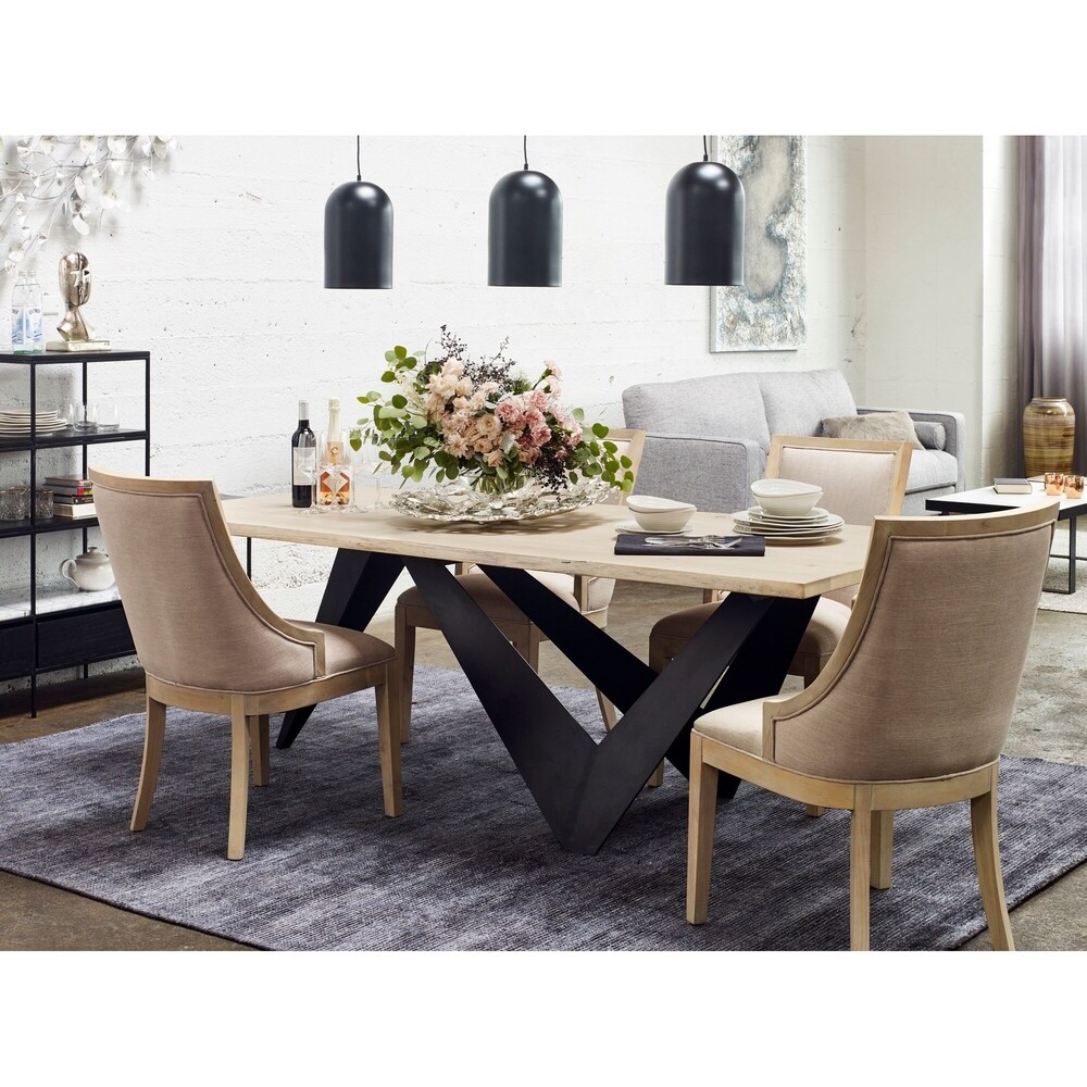 Aurelle Home Alivia Live Edge Oak Top Modern Dining Table   Antique White   30\