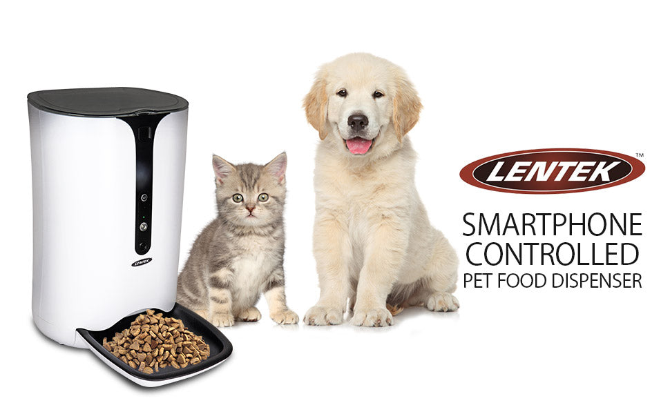 Lentek Smart Pet Feeder with 720p HD Video， 2-Way Audio， 200 oz. Programmable WiFi Cat or Dog Food Dispenser， Schedule Mealtimes， Automatic Portion Control， Free App for iPhone and Android Smartphone