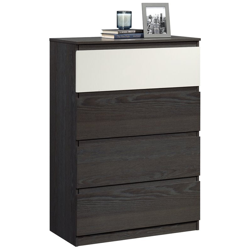 Pemberly Row Engineered Wood 4-Drawer Bedroom Chest in Charcoal Ash