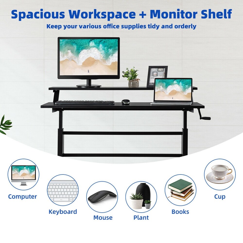 Gymax Standing Desk Crank Adjustable Sit to Stand Workstation with