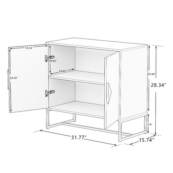 White Square Shape Handle 2 Doors Sideboard