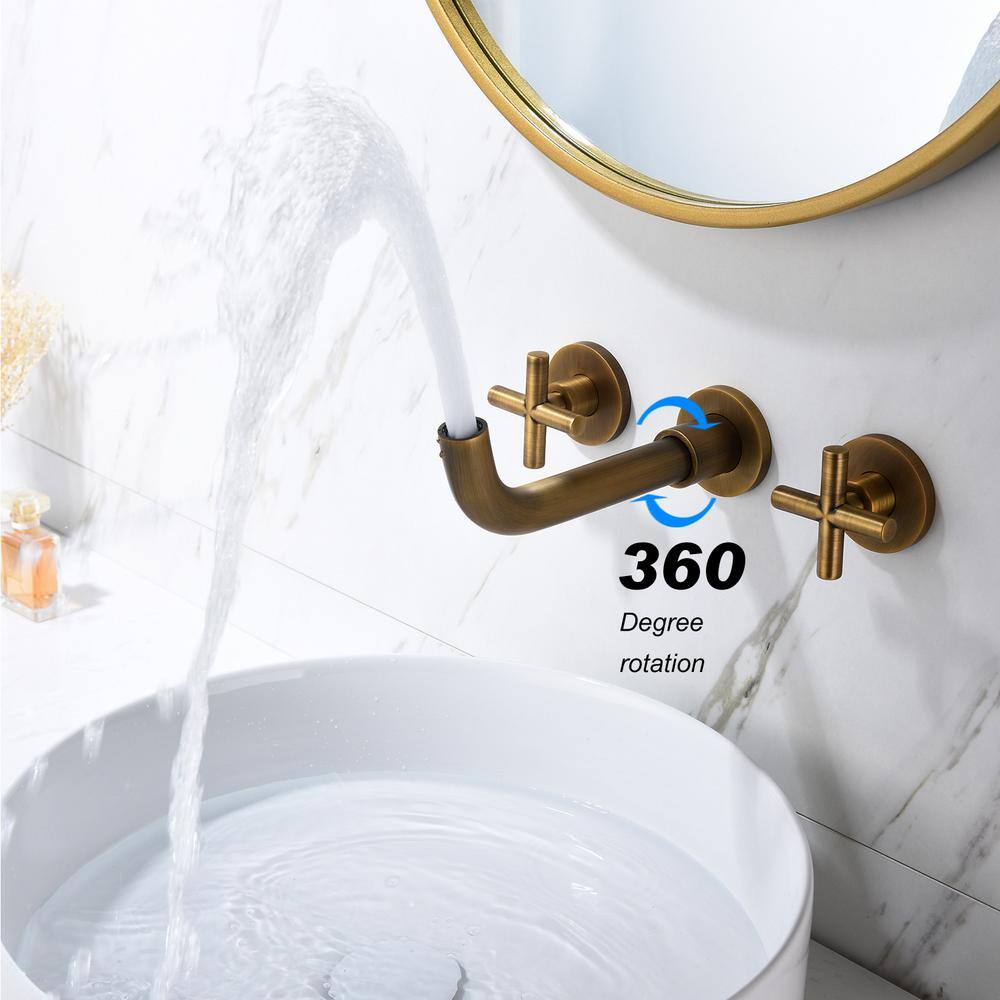 FLG Double Handle Wall Mounted Bathroom Faucet in Antique Copper DD-0015-AC