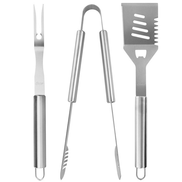 Oster Baldwin 3 Piece Stainless Steel Barbecue Tool Set In Silver