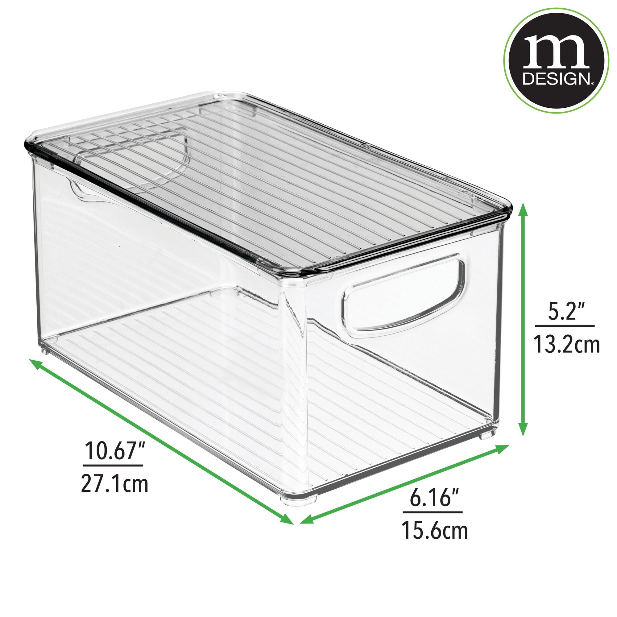 mDesign Plastic Deep Storage Bin Box Container with Lid and Built-In Handles - Organization for Fruit, Snacks, Food in Kitchen Pantry, Cabinet, or Cupboard, Ligne Collection, 6 Pack, Clear/Dark Gray