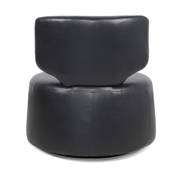 Armless Bucket Swivel Upholstered Chair Accent Chair with Soft Curved Back，White Plush and Black PU Leather