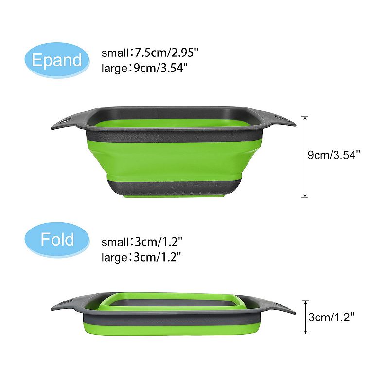 Collapsible Colander Set， 3 Pcs Silicone Foldable Strainer， 1 Large 2 Small