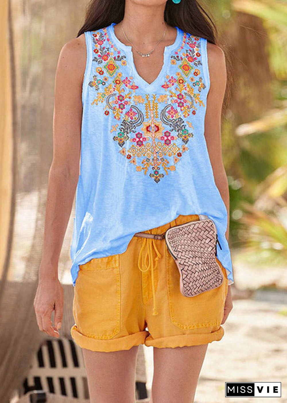 Casual Light Yellow Ethnic Style Top Womens T Shirt Vest