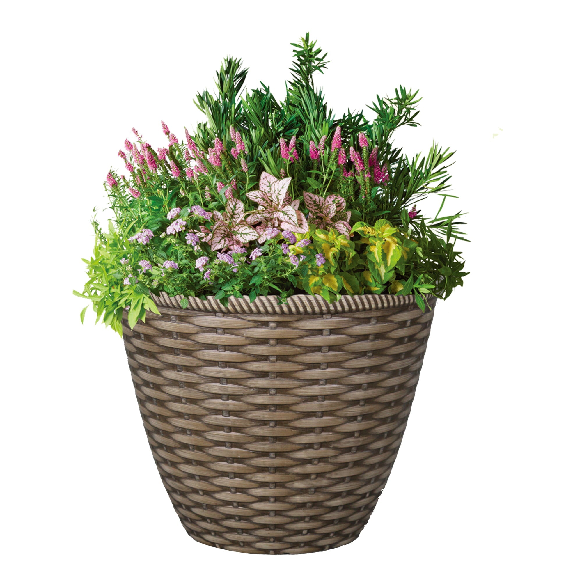 Mainstays Woven 14inch Round Planter, Natural, Recycled Resin, 13.9" D x 11.2" H