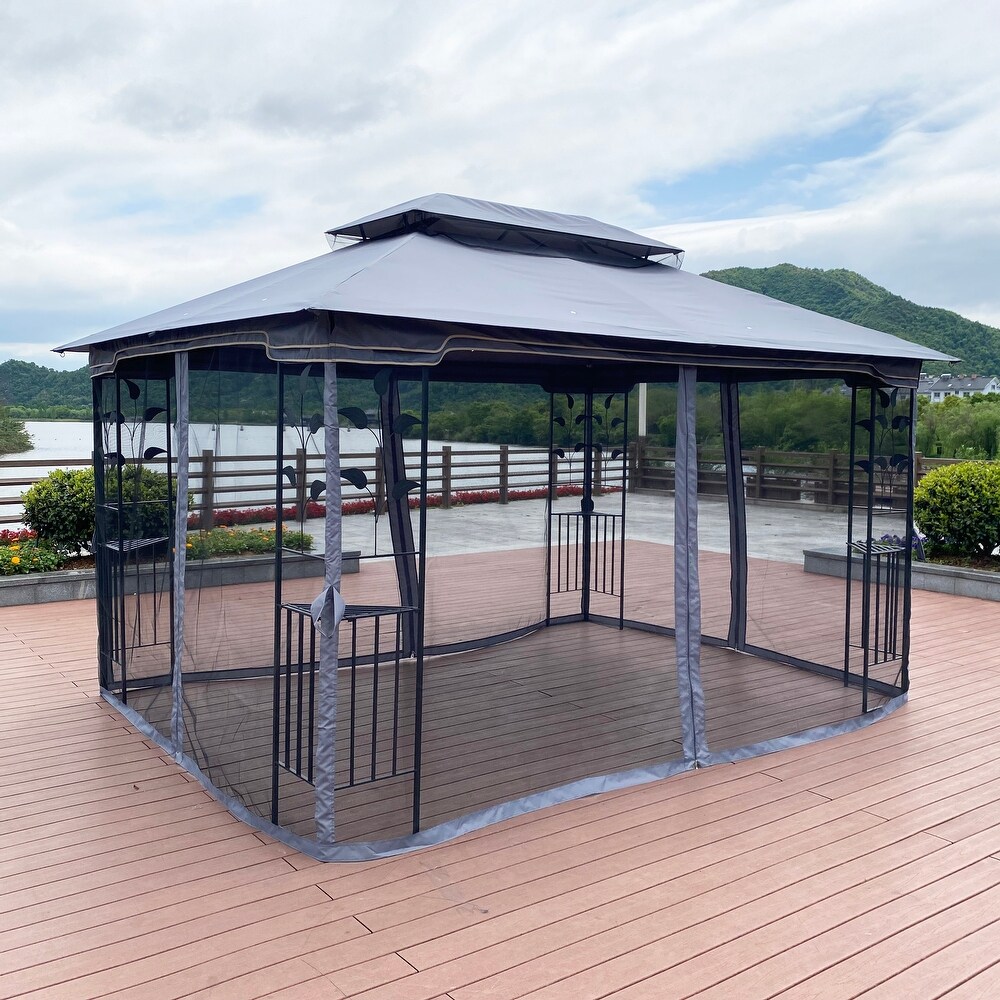 Versatile 13' x10' Outdoor Patio Gazebo with Double Vented Roof   Detachable Mosquito Net  Suitable for Lawn  Garden  Backyard