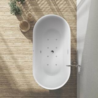 Vanity Art 54 in. L X 29 in. W White Acrylic Freestanding Air Bubble Flatbottom Bathtub in WhitePolished Chrome VAB6815-NXSW