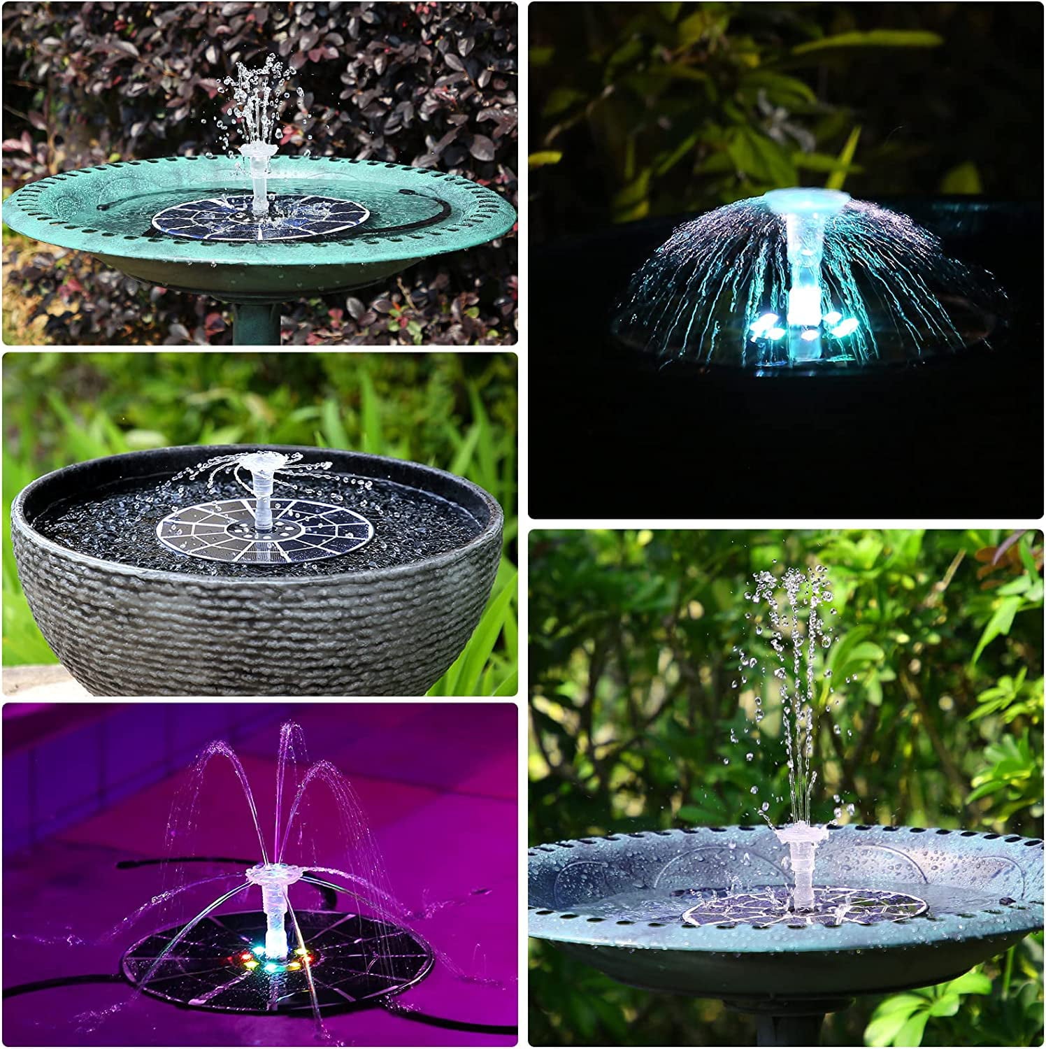 AISITIN 3.5W LED Solar Fountain Pump with Colorful Lights & 3000mAh Battery with 3 Telescopic Brackets, 8 Nozzles, Solar Water Pump for Bird Bath Pond Pool Garden Outdoor Pond