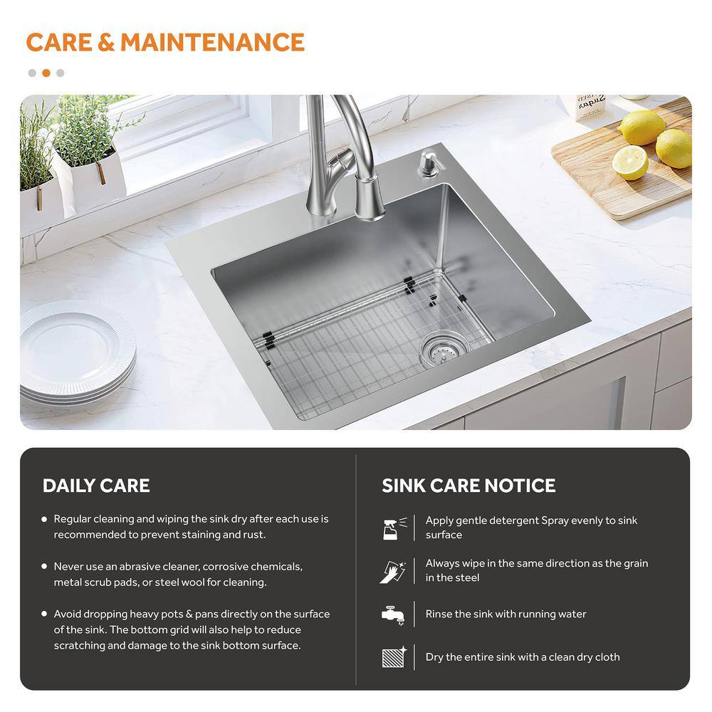 Glacier Bay AIO Dolancourt 25 in. Drop-inUndermount Single Bowl 18 Gauge Stainless Steel Kitchen Sink with Pull-Down Faucet VDR2522A1PA1