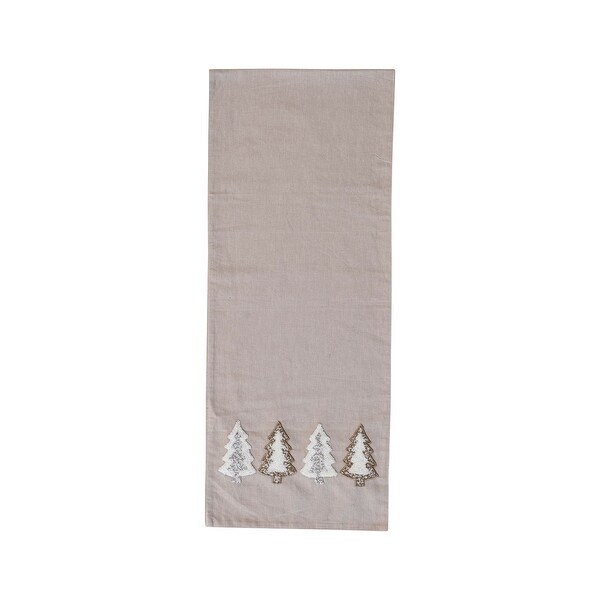 Cotton Chambray Table Runner with Tufted Trees and Glass Beads