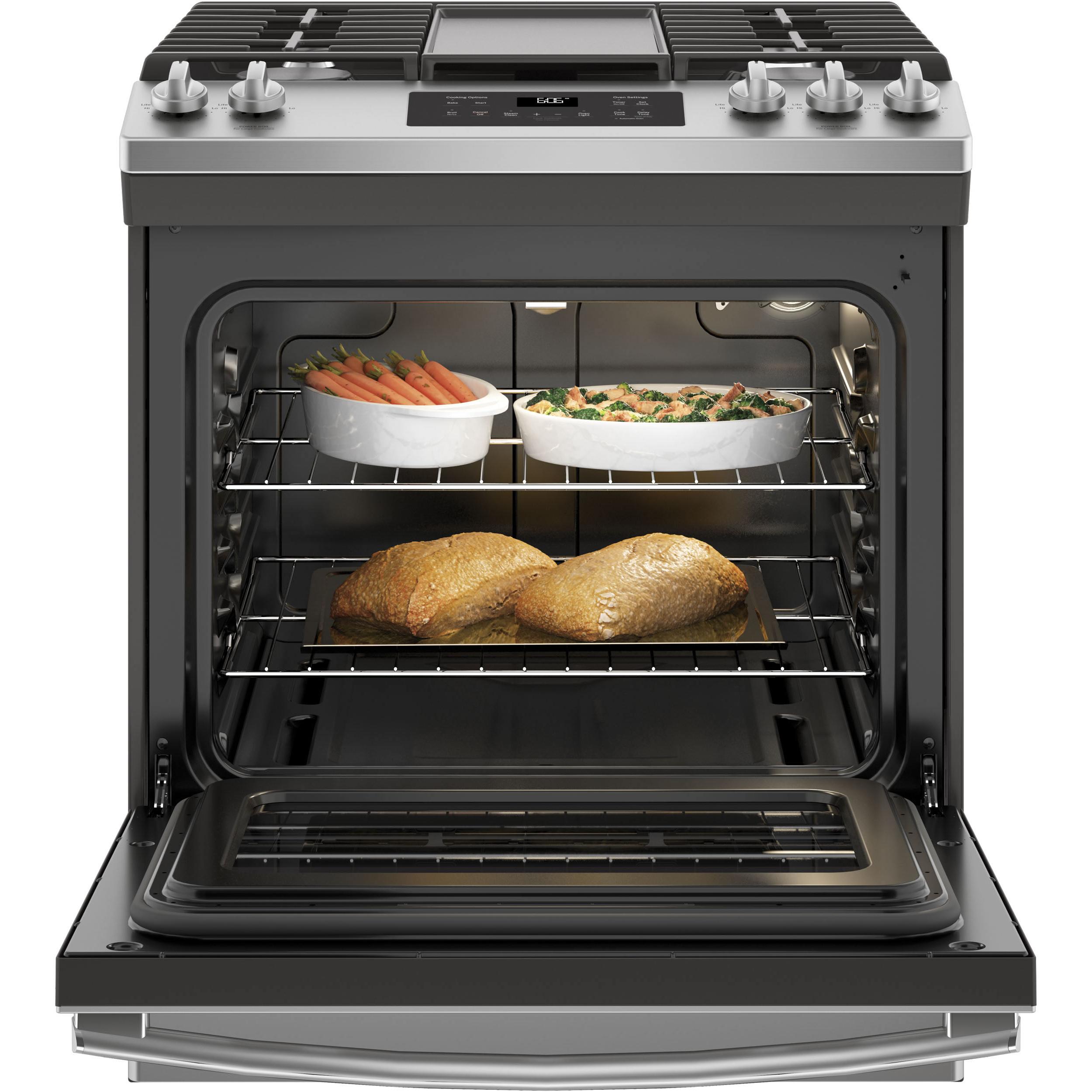 GE 30-inch Slide-in Gas Range with Steam Clean Oven JCGSS66SELSS