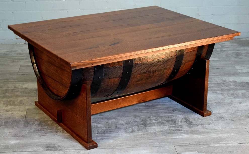 William Sheppee Shooter  x27s Half Barrel Coffee Table w/ Lift Top   Rustic   Coffee Tables   by William Sheppee  Houzz