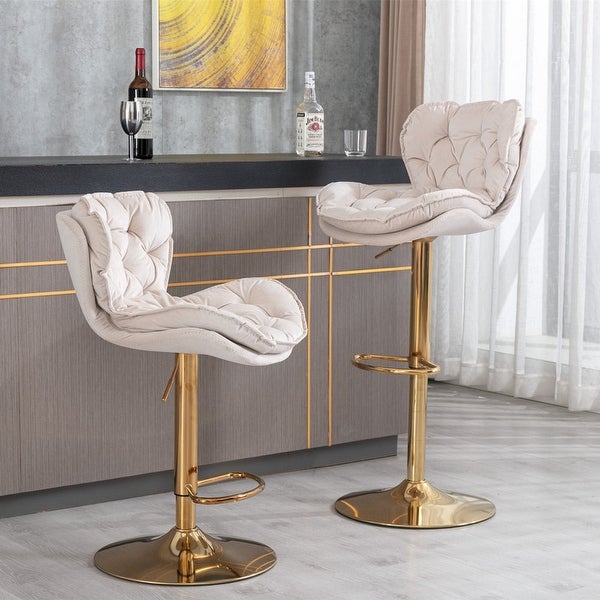 Swivel Bar Stools Set of 2， Adjustable Counter Height Barstools with Footrest， Velvet Bar Chairs for Dining Room Home Bar