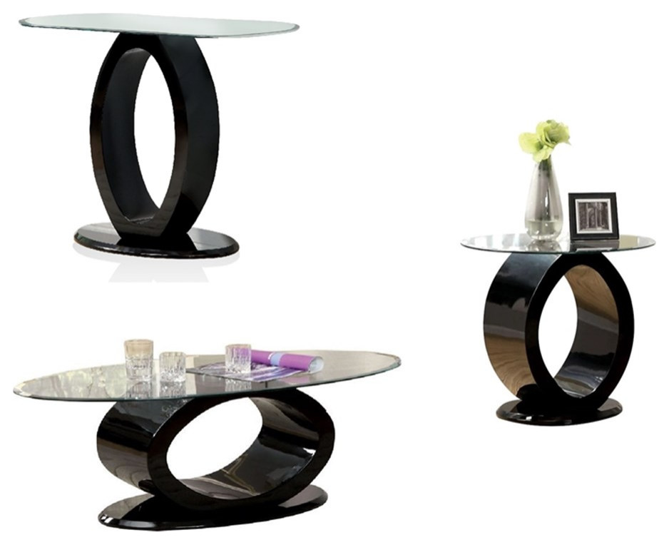 Mason Contemporary 3 Piece Tempered Glass Top Coffee Table Set in Black   Transitional   Coffee Table Sets   by Homesquare  Houzz