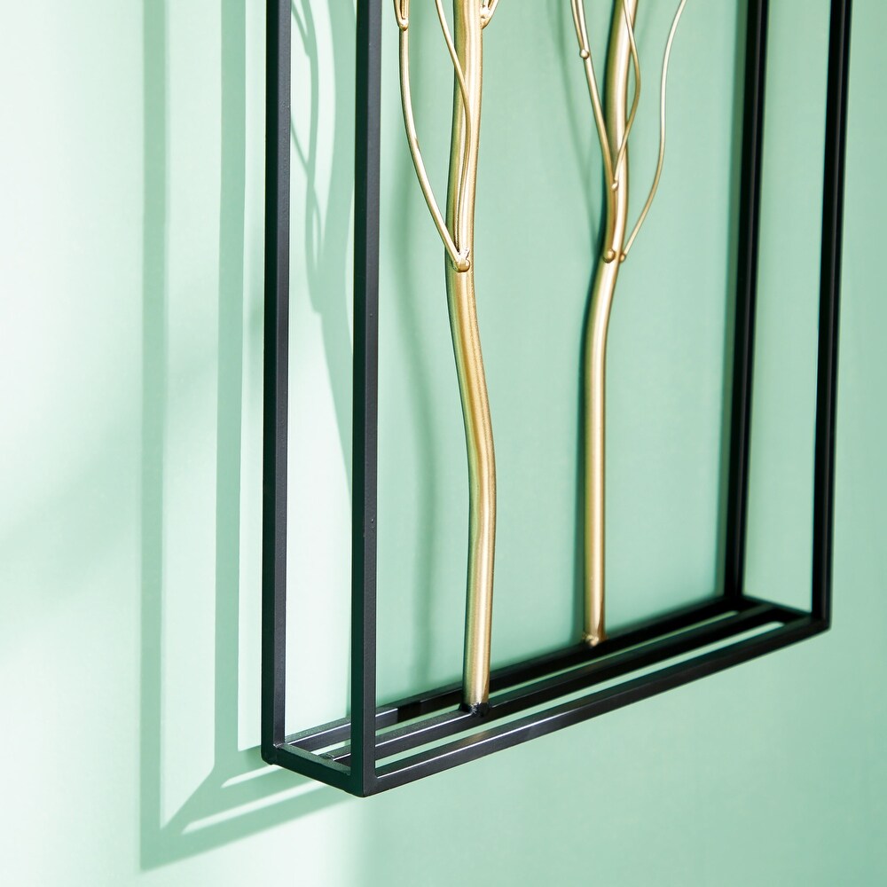 Gold Metal Branch Tree Wall Decor with Black Frame (Set of 2)