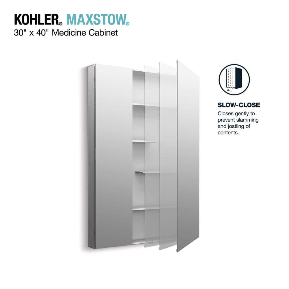 KOHLER Maxstow 30 in x 40 in Aluminum Frameless SurfaceMount Soft Close Medicine Cabinet with Mirror