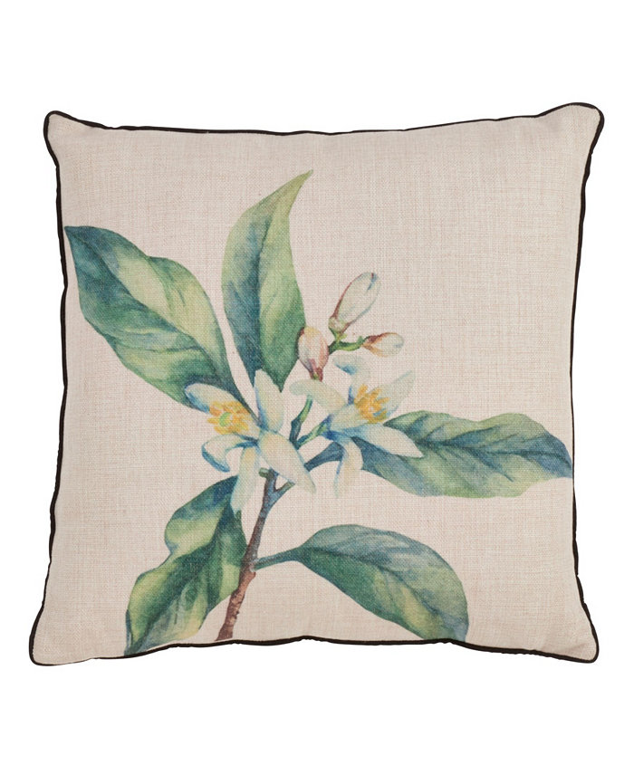 Saro Lifestyle Floral Citrus Printed Decorative Pillow， 18 x 18