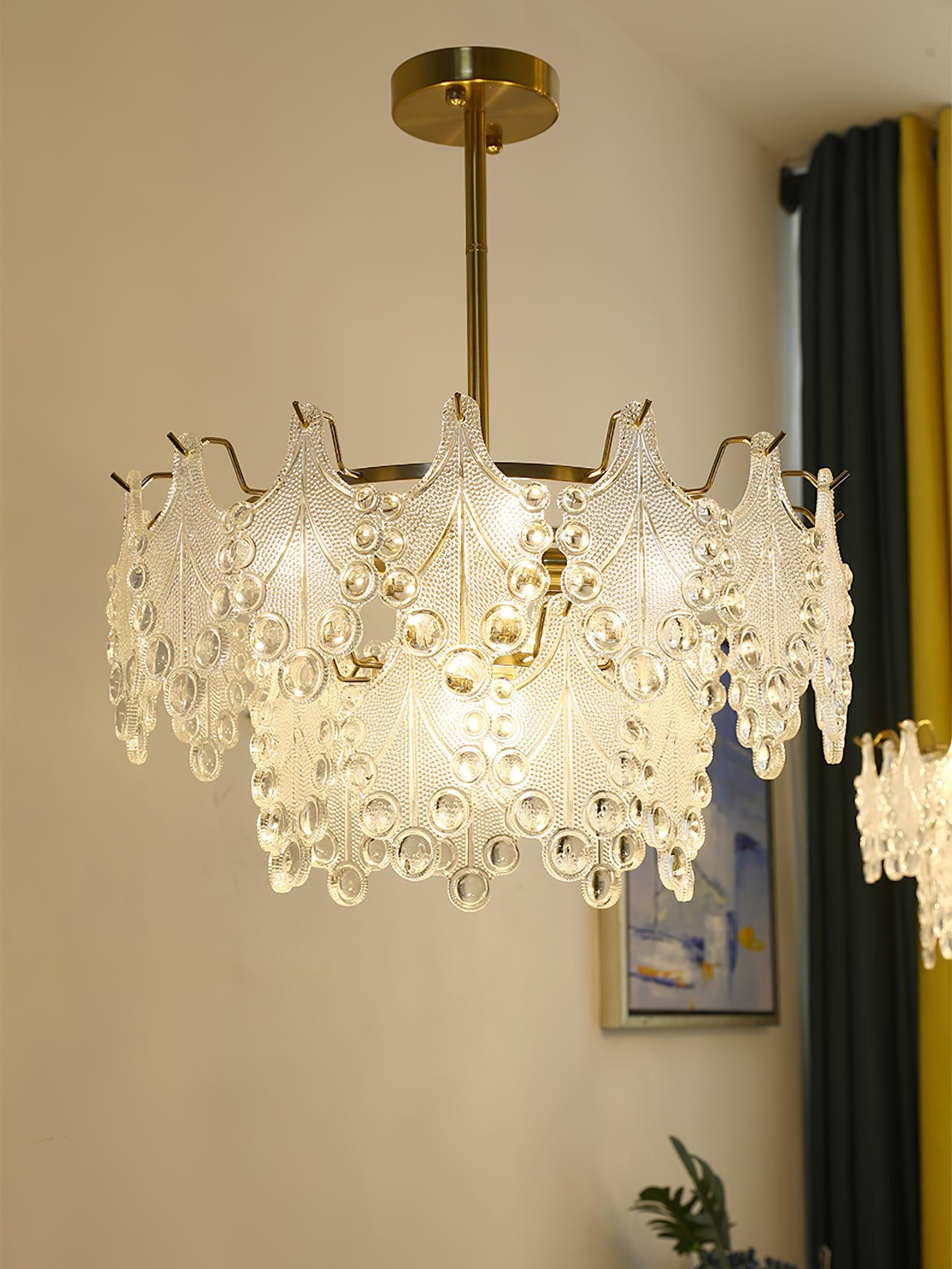 Tiered Carved Glass Chandelier