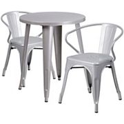 Flash Furniture Commercial Grade 24 Round Metal Indoor-Outdoor Table and Arm Chairs 3-Piece Set