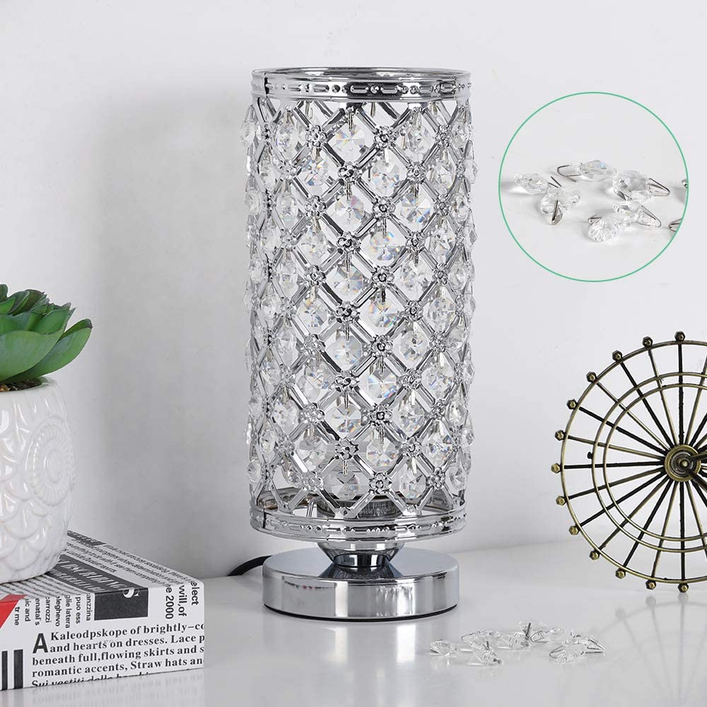 Silver Crystal Table Lamps, Set of 2 with Crystal Lamp Shade