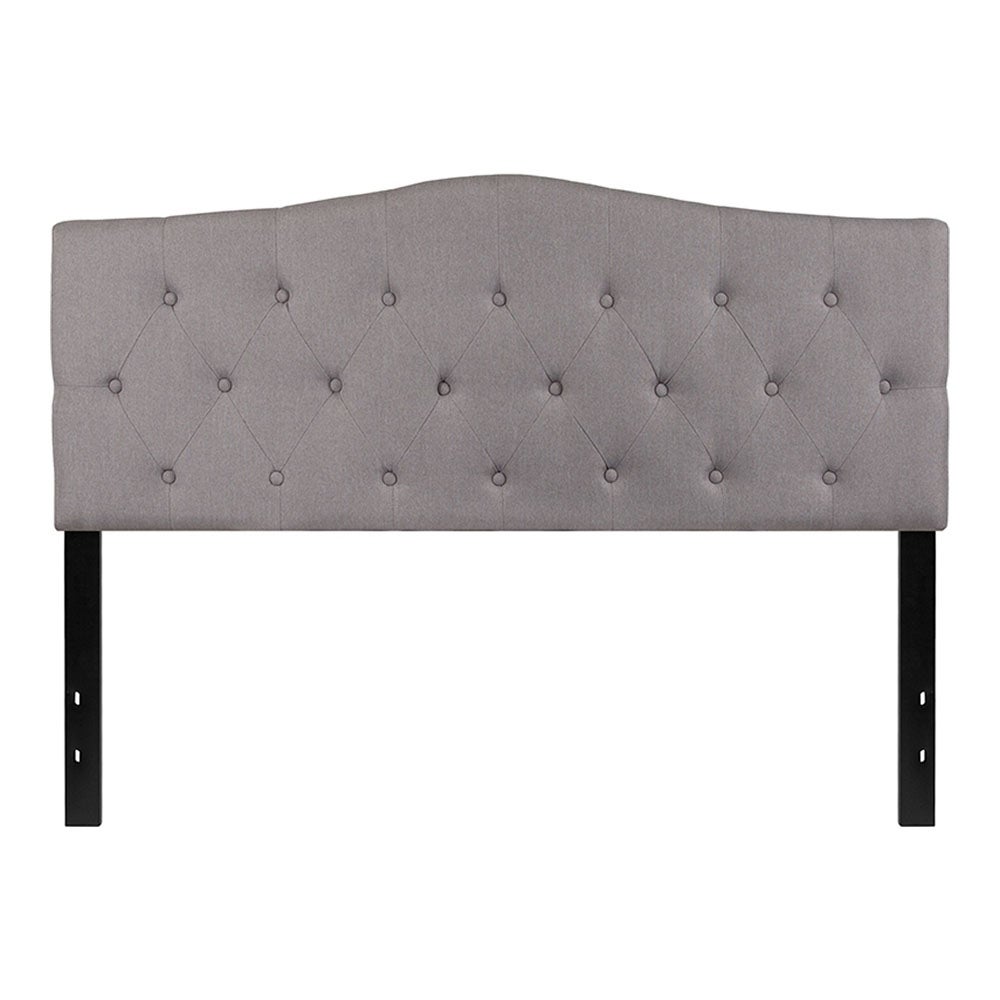 Offex Button Tufted Upholstered Queen Size Panel Headboard in Light Gray Fabric - - 27413781