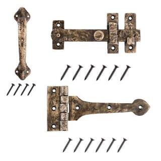 Everbilt 7.5 in. Antique Brass Drop Bar Latch Gate Set with 8 in. Tee Hinge and 8 in. Door Pull 60224