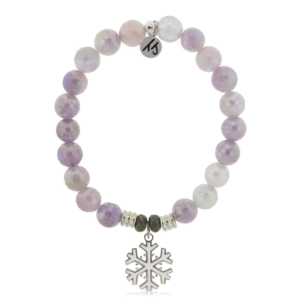 T. Jazelle  Mauve Jade Gemstone Bracelet with Snowflake Opal Sterling Silver Charm