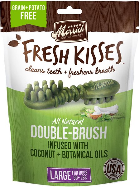 Merrick Fresh Kisses Double-Brush Coconut + Botanical Oils Infused Large Dental Dog Treats