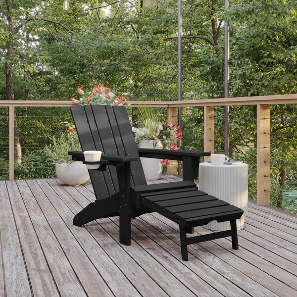 Commercial AllWeather Adirondack Chair with Pullout Ottoman and Cupholder