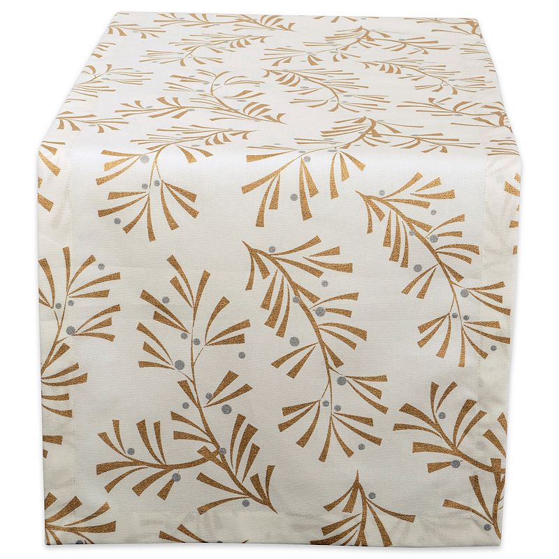 108 Gold Colored and White Metallic Holy Leaves Table Runner