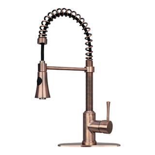 Akicon Single Handle Deck Mount Gooseneck Pull-Down Sprayer Kitchen Faucet with Deck Plate and Handles in Antique Copper AK96565-AC