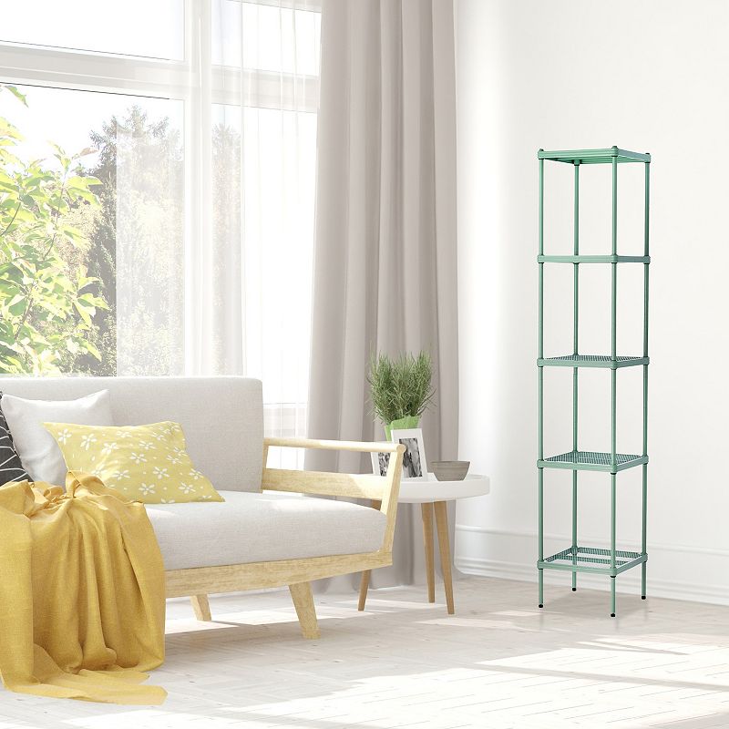 Design Ideas Meshworks 5 Tier Tower Metal Storage Shelving Unit Rack， Sage Green