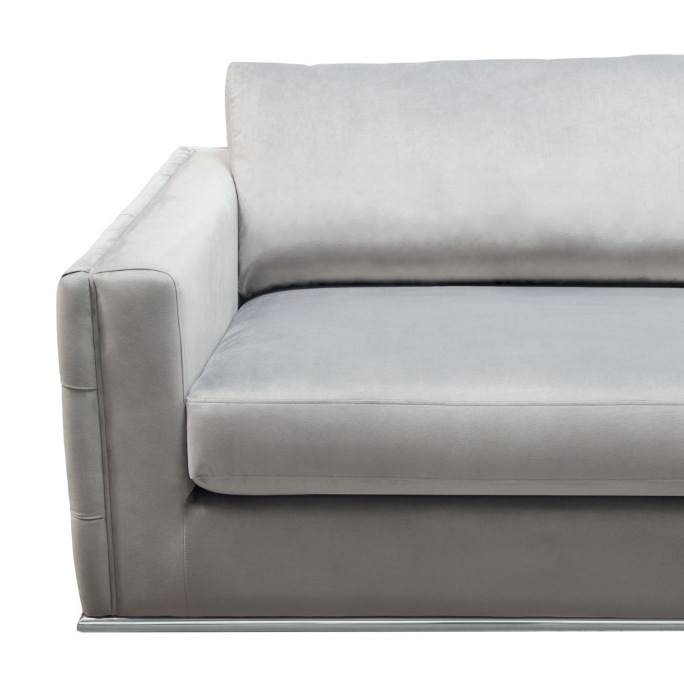 Sofa  Platinum Gray Velvet With Tufted Outside Detail and Silver Metal Trim   Contemporary   Sofas   by Kolibri Decor  Houzz