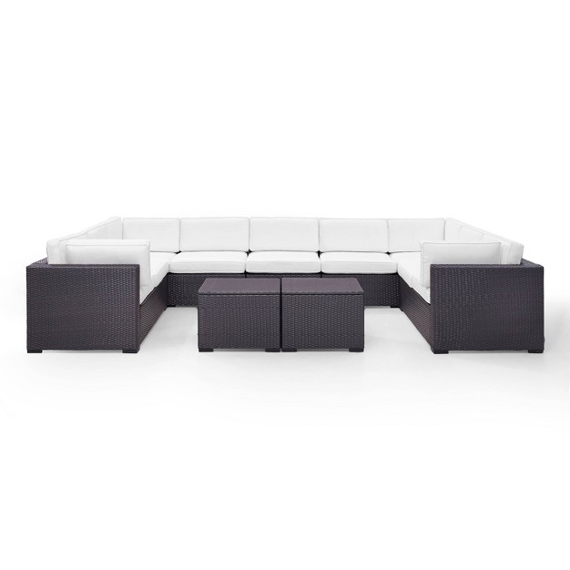 Biscayne 7pc Outdoor Wicker Sectional Set With 2 Coffee Tables amp 4 Corner Seats White Crosley