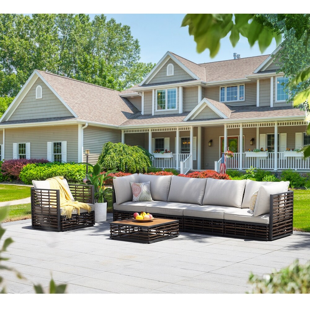 7 Piece Metal Outdoor Hollow Out Patio Conversation Seating Set