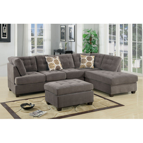 Living Room Sectional Waffle Suede Charcoal Color ...