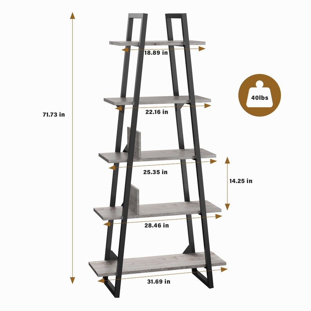 Bookshelf 5 Tier Industrial Wood